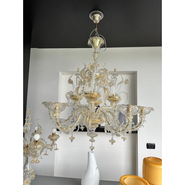 Glass Venetian Gold "Ca' Rezzonico" Murano Glass Chandelier For Sale - Image 7 of 9