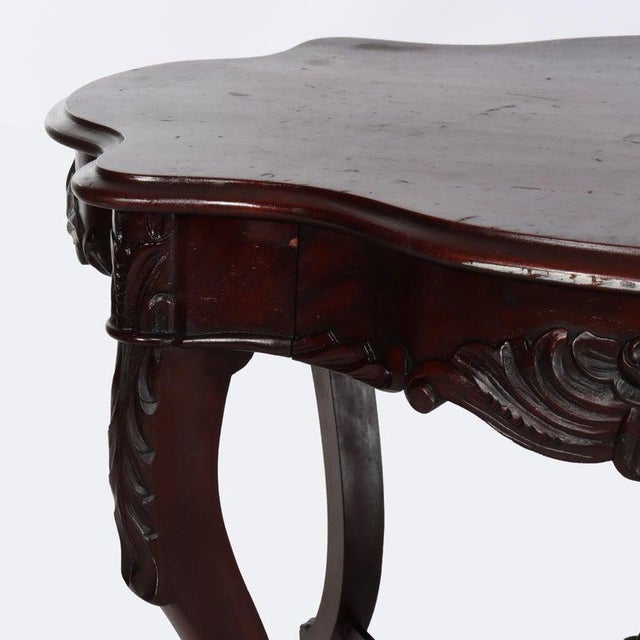 Wood Antique Carved Flame Mahogany Turtle Top Table C1880 For Sale - Image 7 of 12