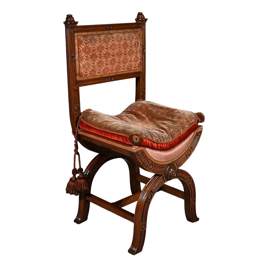 Renaissance Style Curule Chair in Walnut, Late 19th Century | Chairish