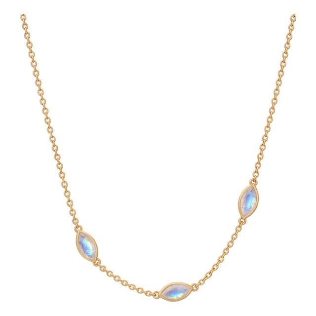 Rainbow Moonstone Station Necklace | June Birthstone Minimalist Necklace | Layering Minimalist Necklace for Woman For Sale