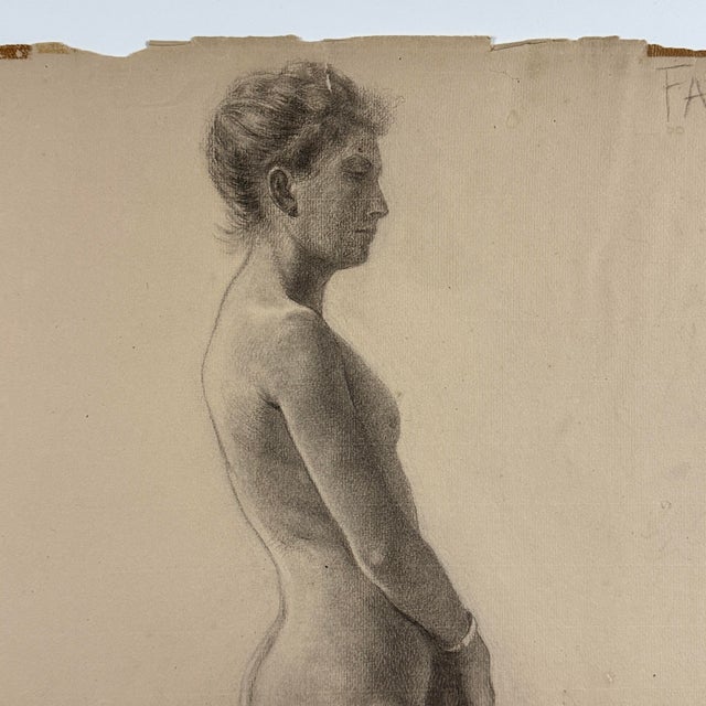 Ludwig Ernst Faber (1855–1913) Antique Figurative Nude Study of a Standing Woman, Signed and Dated (1890) Medium: Charcoal...