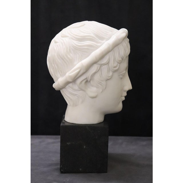 Stone Head of a Young Bacchus, 20th Century, White Marble Sculpture For Sale - Image 7 of 12