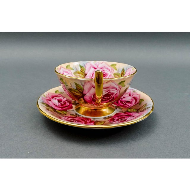 Anysley England 13 Pink Cabbage Roses 1026 Bone China Tea Cup & Saucer Set For Sale - Image 4 of 12