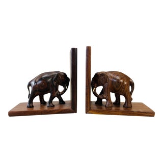 Vintage 1970s Small Rosewood Elephant Bookends, Pair For Sale