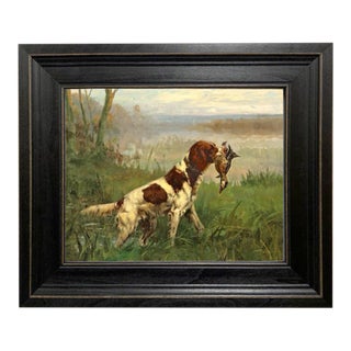 "Setter and a Ruddy Duck" Contemporary Reproduction Print on Canvas After Percival Rosseau, Framed 11-1/2" X 13-1/2" For Sale