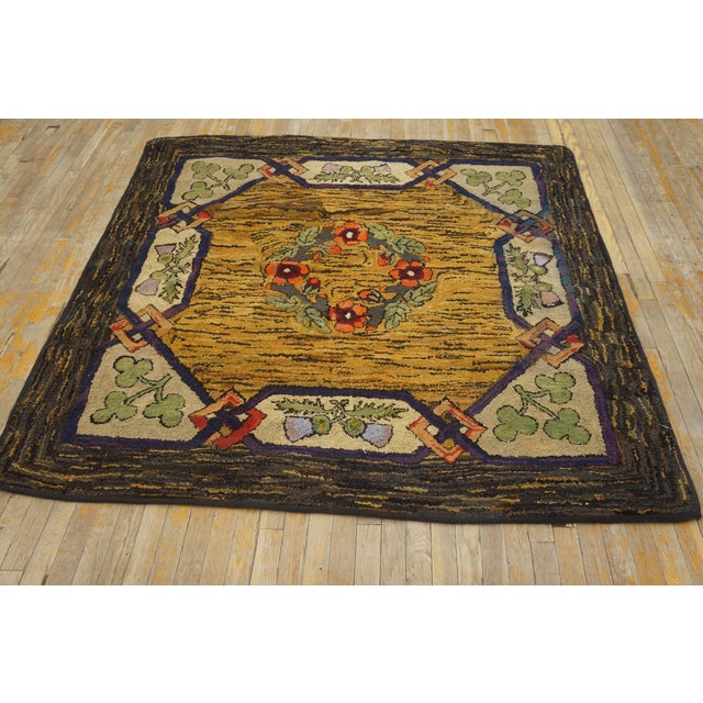 Early 20th Century American Hooked Rug with Arts & Crafts Design Influence ( 6' x 6' - 183 x 183 ) Small Scatter Size...