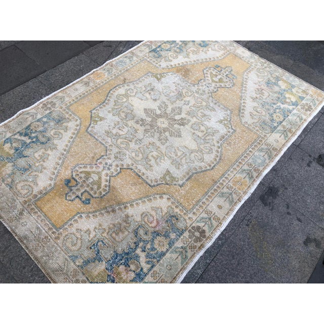 Apricot 1960s Turkish Oushak Faded Tribal Rug For Sale - Image 8 of 11