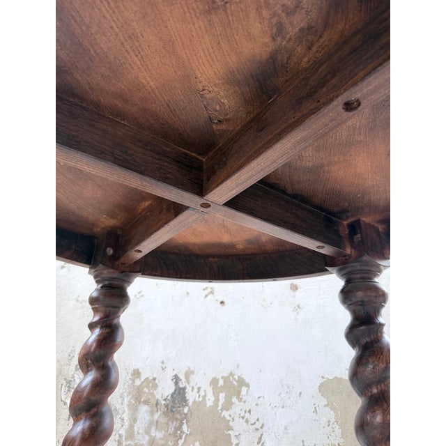 Wood Round Walnut Table with Turned Legs, 1900s For Sale - Image 7 of 18