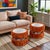 Glass Pair of 1970s Burnt Orange Draped Round Side Tables With Mirror Glass Tops For Sale - Image 7 of 9