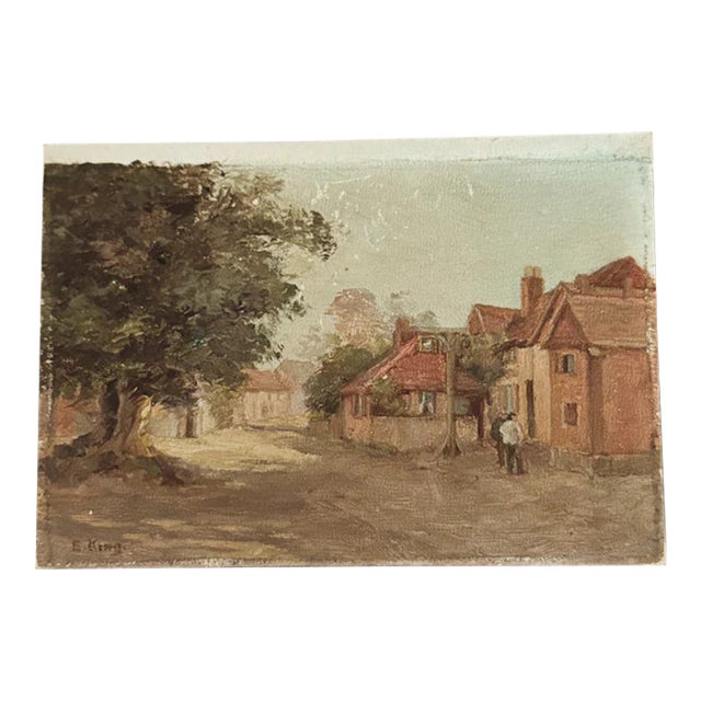 Early 20th Century Original Antique Oil Painting on Board, Village Street For Sale