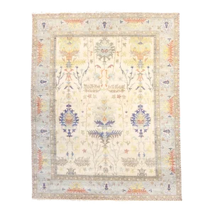 Oushak Hand Knotted Wool Rug, Ivory/Light Blue - 12' x 15'