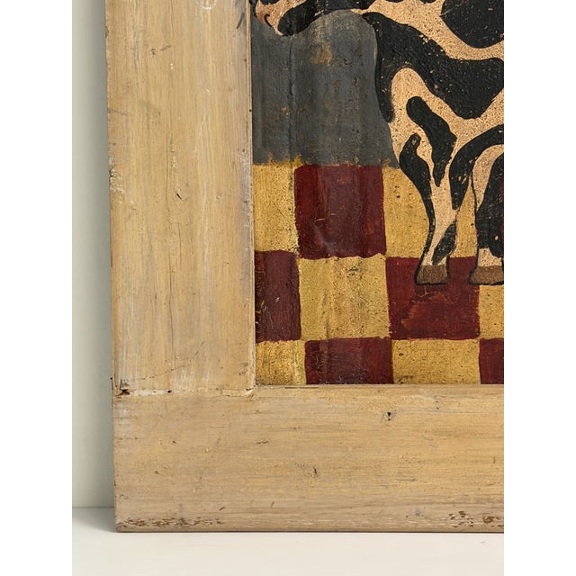 Original signed painting by Nancy G. Watson featuring a black-and-white cow on a checkerboard ground. Painted in a simple...