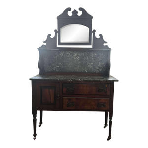 Early 20th Century Victorian Eastlake Marble Top Washstand With Marble Backsplash