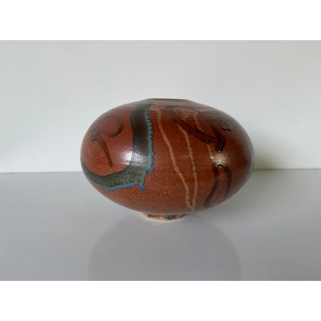 Vintage Handmade Brown Glazed Studio Pottery Vase With Abstract Drip Design – Signed For Sale - Image 11 of 11