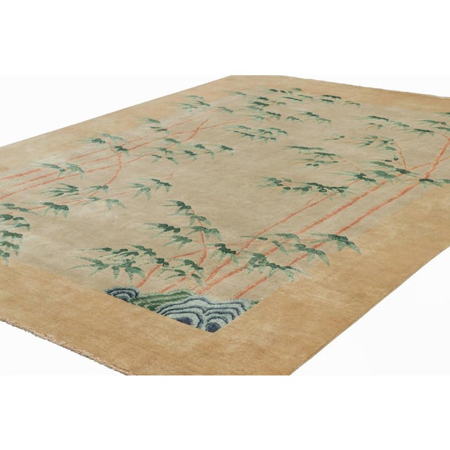Rug & Kilim Rug & Kilim’s Chinese Art Deco Style Rug, Bamboo Floral Patterns Over Gold Tones For Sale - Image 4 of 7