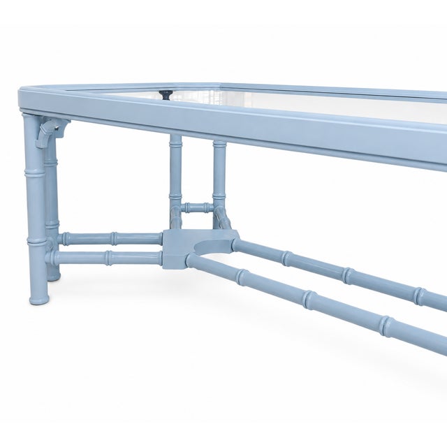 Mid 20th Century Vintage Faux Bamboo Coffee Table in Benjamin Moore Blue Hydrangea For Sale - Image 5 of 8