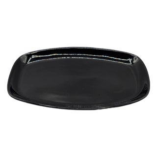 1950s Mid-Century Modern Black Earthenware 505 Art Pottery Platter by Frankoma For Sale