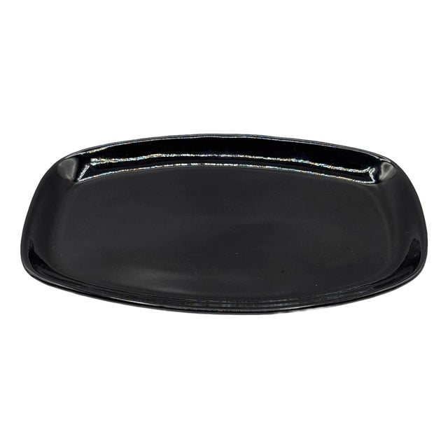 1950s Mid-Century Modern Black Earthenware 505 Art Pottery Platter by Frankoma For Sale