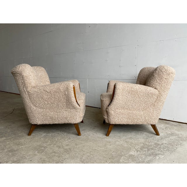 Beige Modern Scandinavian Lounge Chairs in Bouclé and Beech, 1940s, Set of 2 For Sale - Image 8 of 10