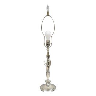Antique French Art Nouveau Silver Plated Scrollwork Column Small Table Lamp For Sale