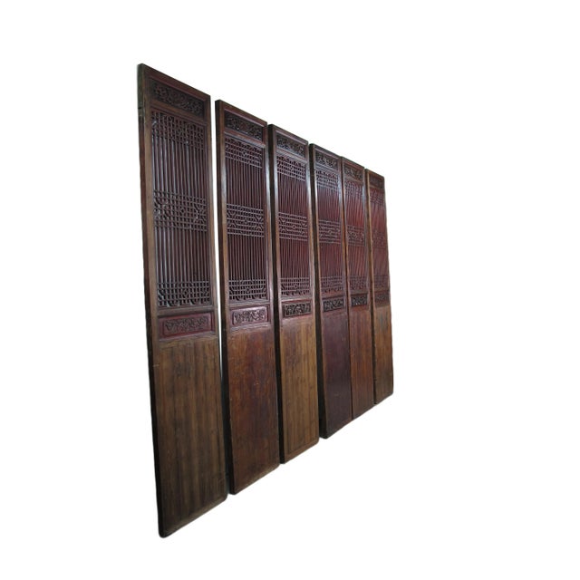 Monumental 11 Feet Tall Antique Chinese Screen Panel Door – Set of 6 For Sale - Image 4 of 13
