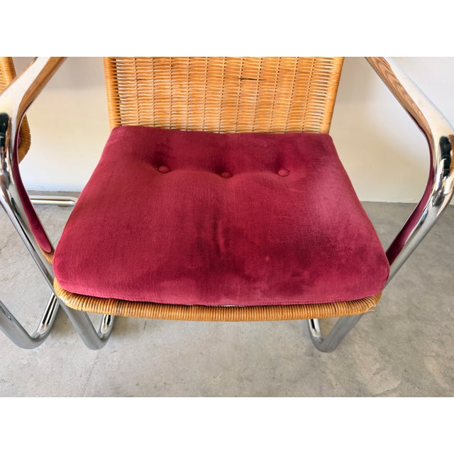 Mid Century Modern Harvey Probber Style Chrome & Cane Cantilever Arm Chairs - A Pair For Sale - Image 11 of 18