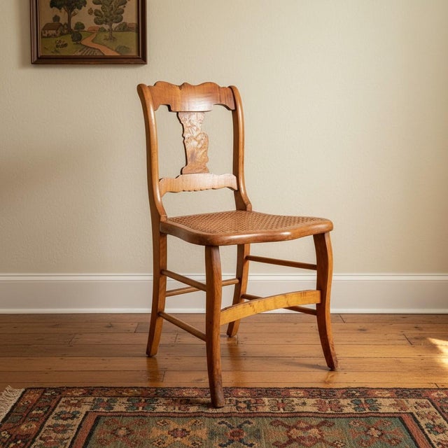 Antique Birdseye Tiger Maple Cane Seat Chair-Federal Style-Accent-Side-Furniture For Sale - Image 11 of 11