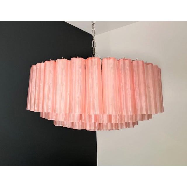 Large Pink Etched Murano Glass Tube Chandelier, 1990s For Sale - Image 6 of 18
