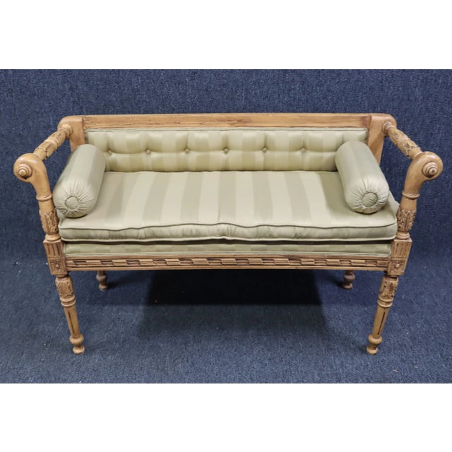 Green Louis XVI Style Carved Bench For Sale - Image 8 of 8