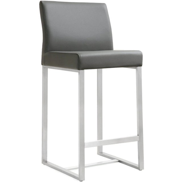 Denmark Grey Vegan Leather & Steel Counter Stools - Set of 2 For Sale - Image 11 of 12