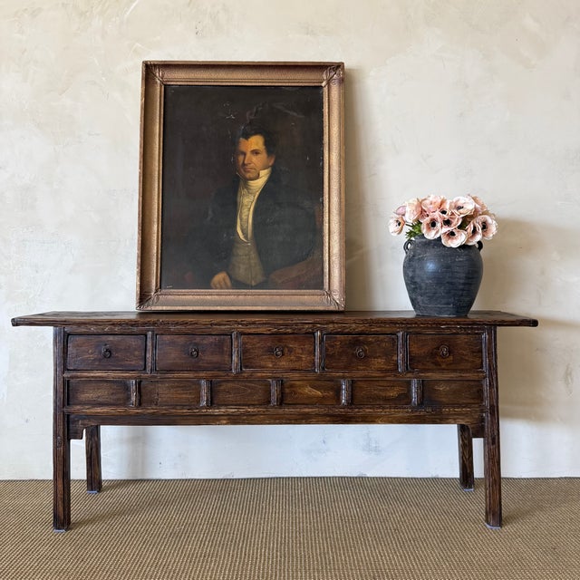 Size: 73.75"W x 14"D x 30"H Int. Drawers: 9.5"W x 10"D x 3.5" Between Legs: 59"W x 14.75" Wood Species: Reclaimed Pine...