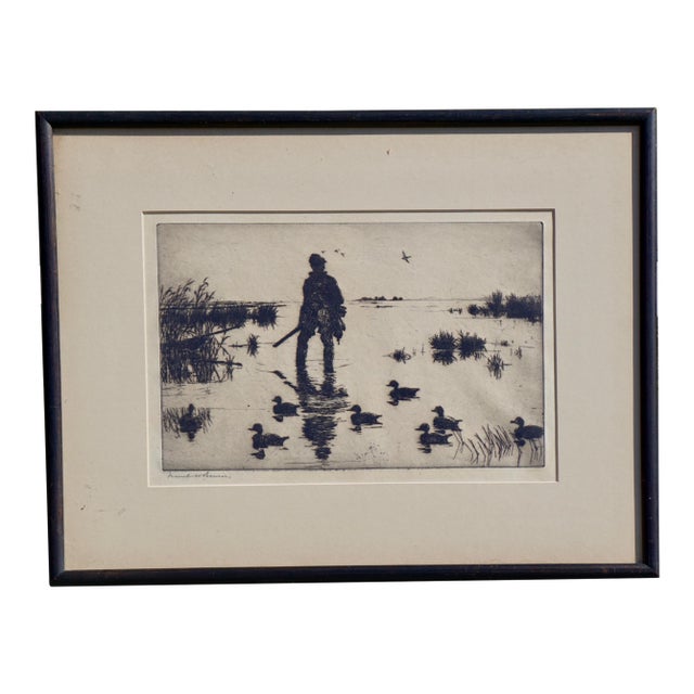 Frank Weston Benson Signed Drypoint “Duck Hunter” c.1920s For Sale