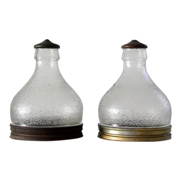 Pair of Vintage Holophane Style Prismatic Glass Pendant Light Shades For Sale