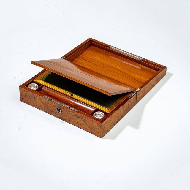 Biedermeier Writing Casket with Steel-Cut Decoration, Early 19th Century For Sale - Image 3 of 9