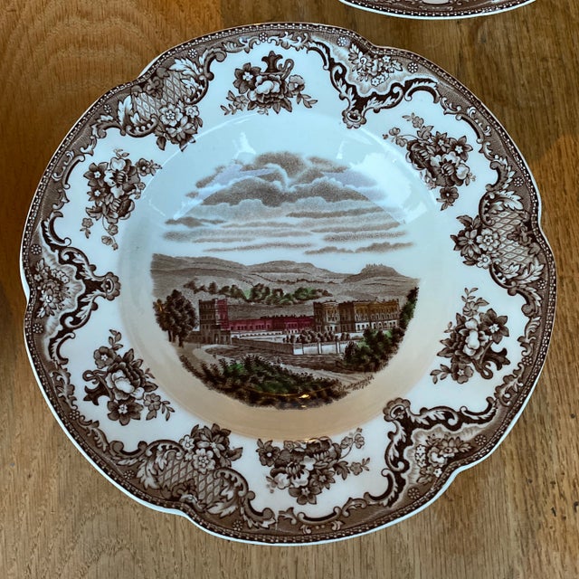 Brown 1930s Johnson Bros. Old Britain Castles Brown Rimmed Soup Bowls - Set of 5 For Sale - Image 8 of 12