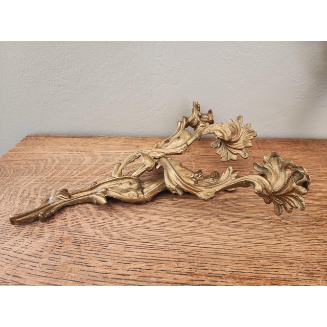 Antique Art Nouveau Pair Heavy Cast Gilt Brass 3 Light Wall Sconces With Aged Patina For Sale - Image 14 of 16