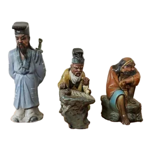 1970 Set of 3 Chinese Shiwan Mudmen Taoist Immortals Figurines