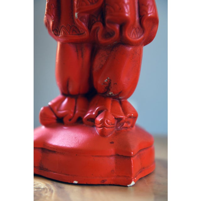 Pair of Vintage Orange/Vermilion Chalkware Emperor and Empress Statues From the Personal Collection of Artist Tawny Chatmon For Sale - Image 11 of 11