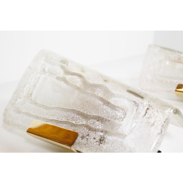 Ice Glass and Brass Wall Lamps from Hillebrand Lighting, 1970s, Set of 2 For Sale - Image 4 of 11