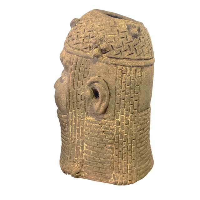 Vintage Large Ife Clay / Terracotta King Oba Head Edo People Nigeria African 13" H For Sale - Image 4 of 11