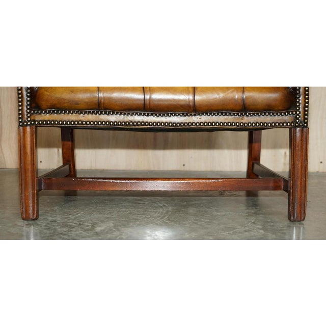 Animal Skin Antique Brown Leather Chesterfield Library Living Room Set, Set of 4 For Sale - Image 7 of 18