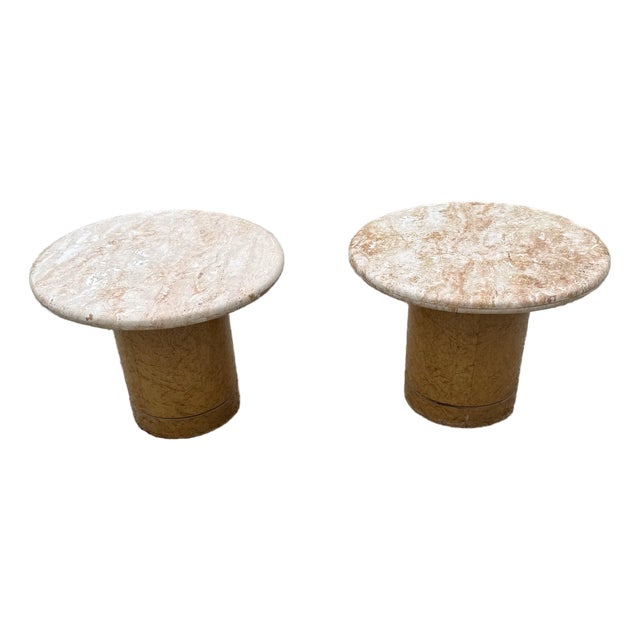 Pair of 1980s Vintage Italian Marble & Burl Side Tables Made for Gucci Chicago Flagship Store For Sale