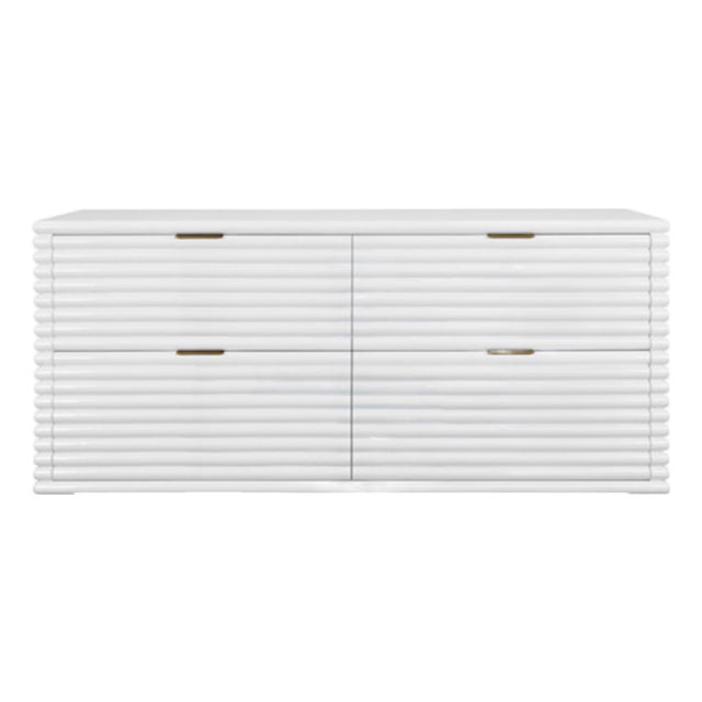 Matthew Izzo Home Ranger White Lacquer Four Drawer Chest With Brass Drawer Pulls For Sale