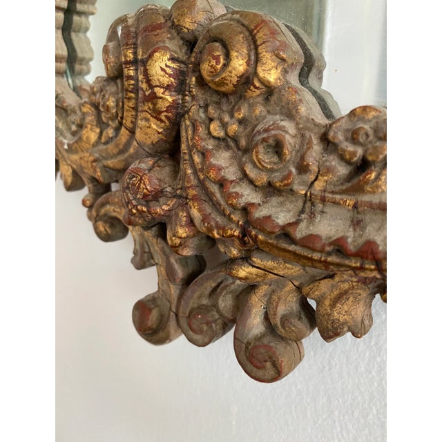 Wood 1920s Louis XV Original Patina Dark Gold French Rococo Boudoir Mirror, Paris For Sale - Image 7 of 13