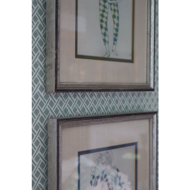 Wood Pair of Leon Bakst 1921 Harlequin Costume Color Lithographs, Silk Matted For Sale - Image 7 of 18