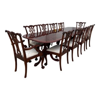 Banded Mahogany Chippendale Style Dining Room Table and 10 Chairs For Sale