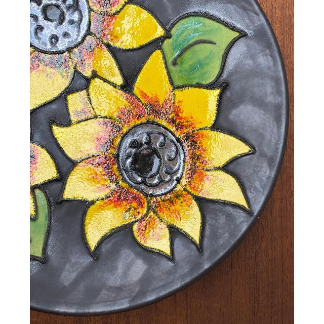 Mid-Century German Studio Pottery Wall Plate with Sunflower Design from Ruscha, 1960s For Sale - Image 4 of 18