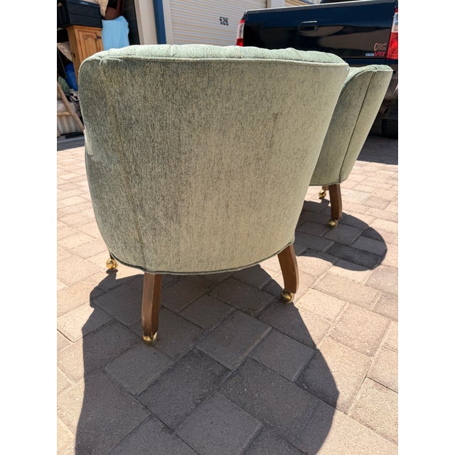 1960s A Pair of Mid-Century Modern Tufted Barrel-Back Club Chairs For Sale - Image 5 of 9
