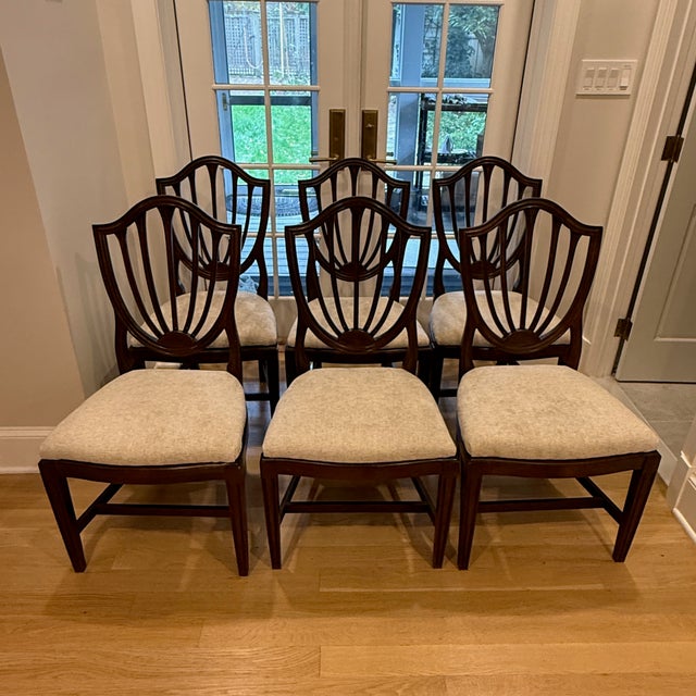 Oyster Gray Set of 6 Ethan Allen Hepplewhite Shieldback Chairs For Sale - Image 8 of 8