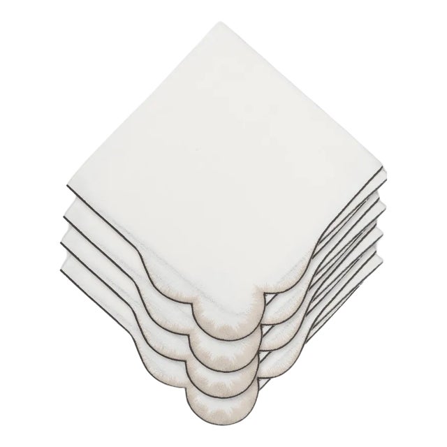 VALVER White/Beige Embroidered Linen Napkin from Los Encajeros For Sale